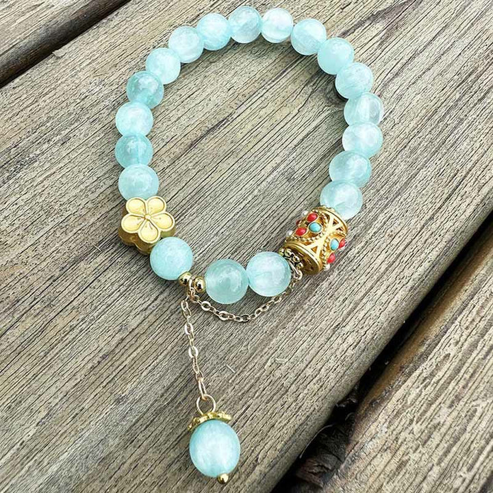 Bracelet de positivité en pierre d'agate blanche tibétaine avec fleurs en cristal - image 10