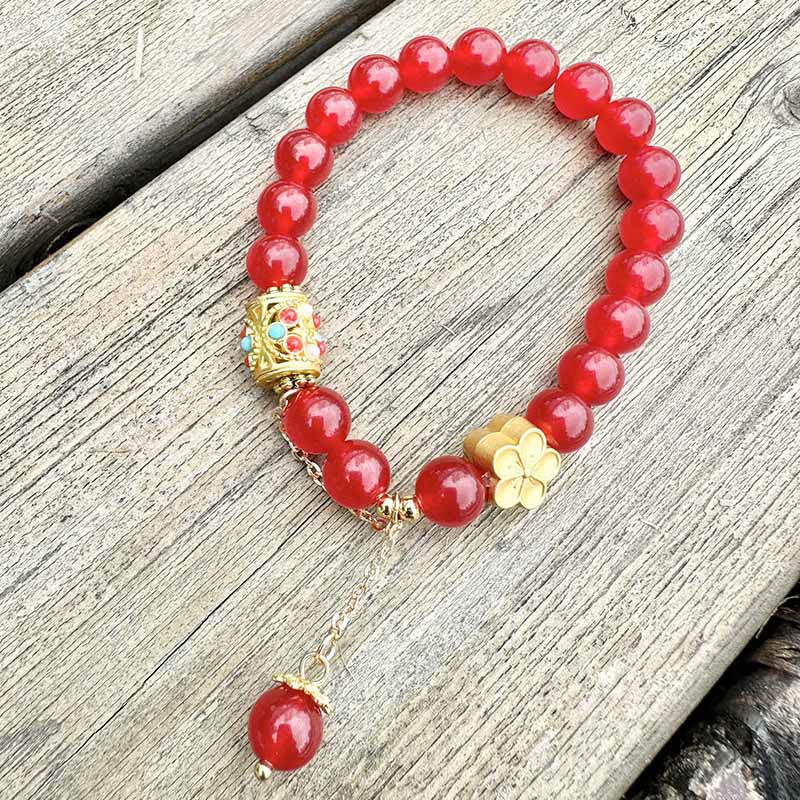 Bracelet de positivité en pierre d'agate blanche tibétaine avec fleurs en cristal - image 4