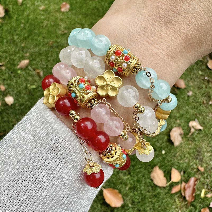 Bracelet de positivité en pierre d'agate blanche tibétaine avec fleurs en cristal - image 12