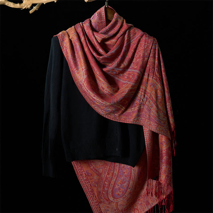 Buddha Stones Printemps Fleur de Cajou Feuilles Vignes Motif Géométrique Gland Doux Écharpe Châle - image 6