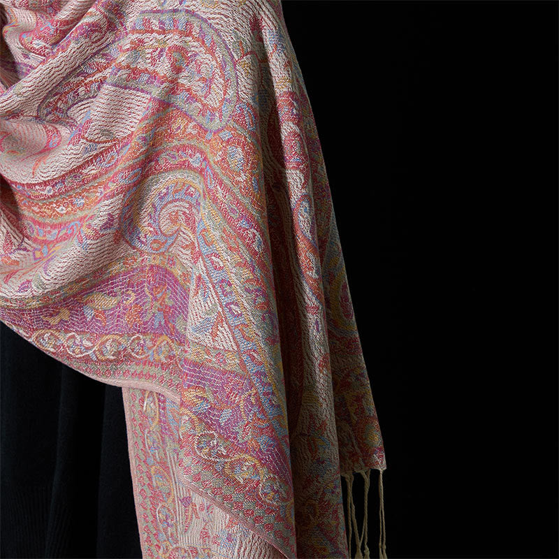 Buddha Stones Printemps Fleur de Cajou Feuilles Vignes Motif Géométrique Gland Doux Écharpe Châle - image 3