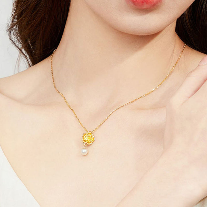 Collier pendentif de guérison en perles de camélia plaqué or en argent sterling 999 avec Buddha Stones - image 4