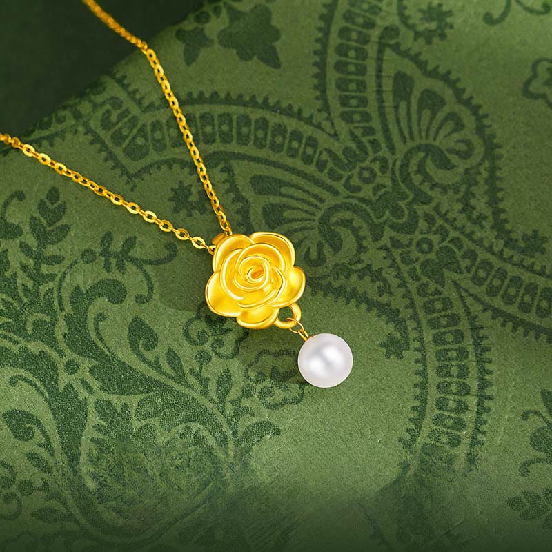 Collier pendentif de guérison en perles de camélia plaqué or en argent sterling 999 avec Buddha Stones - image 1