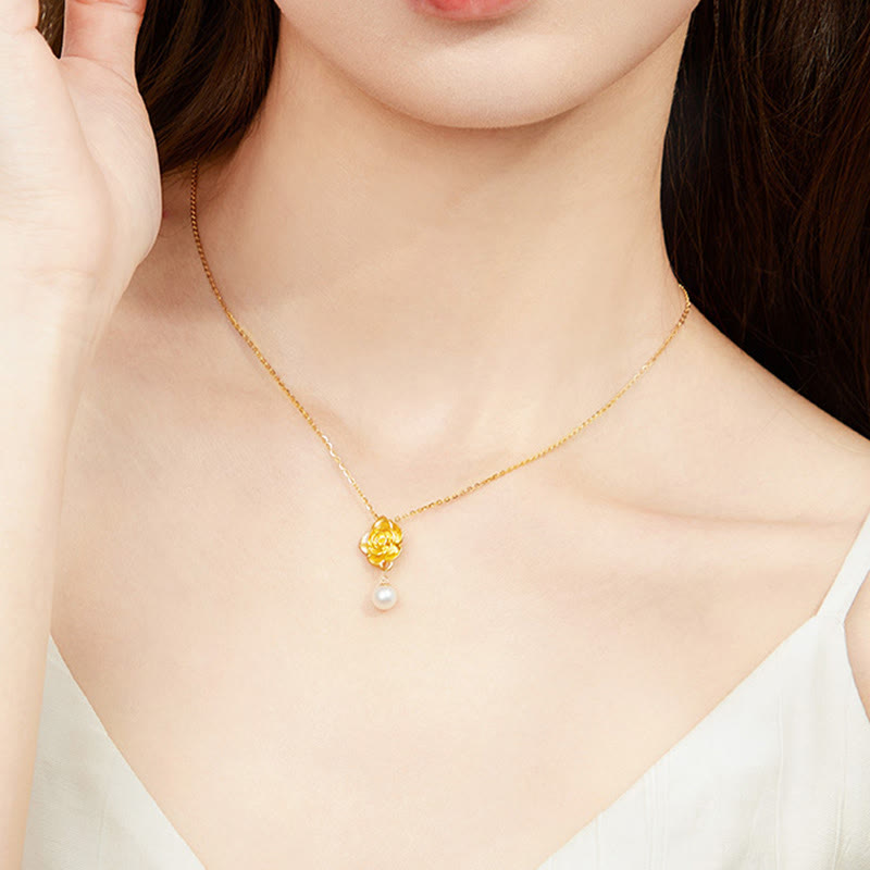 Collier pendentif de guérison en perles de camélia plaqué or en argent sterling 999 avec Buddha Stones - image 7