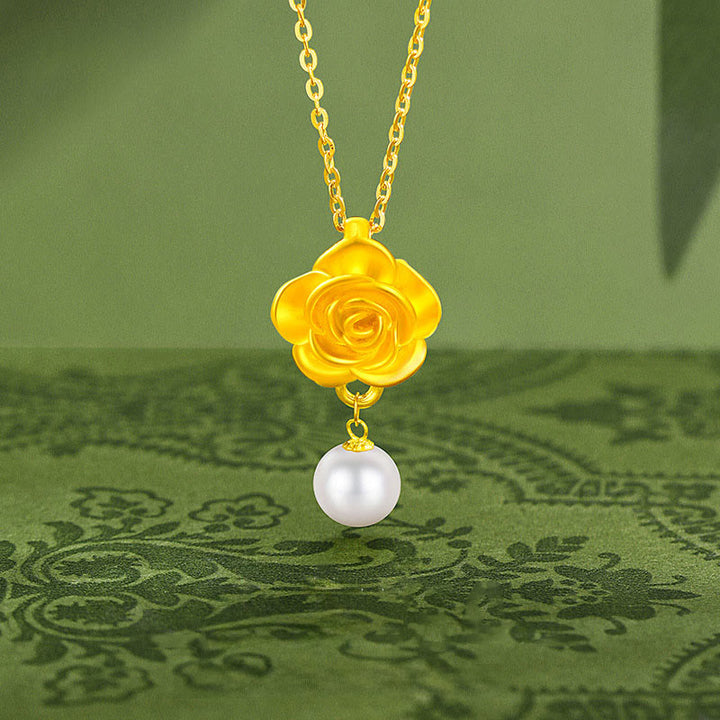 Collier pendentif de guérison en perles de camélia plaqué or en argent sterling 999 avec Buddha Stones - image 2