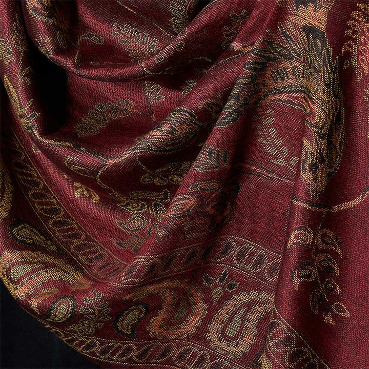 Écharpe douce à pompon motif floral et feuilles de cajou marron printemps Buddha Stones - image 3