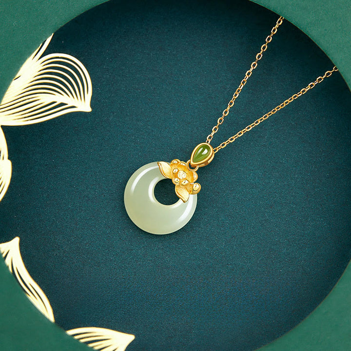 Collier pendentif porte-bonheur en jade Hetian plaqué or et argent sterling 925 avec Buddha Stones - image 2