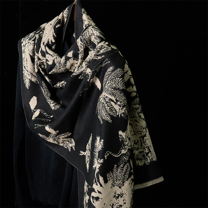 Buddha Stones châle douillette à pompons avec motifs d'animaux et de cocotiers d'hiver - Noir - 185 x 65 cm - image 6