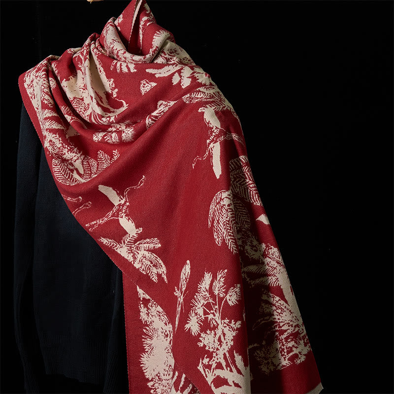 Buddha Stones châle douillette à pompons avec motifs d'animaux et de cocotiers d'hiver - Rouge - 185 x 65 cm - image 12