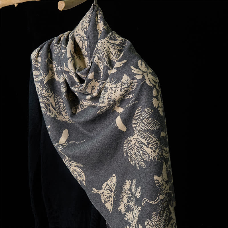 Buddha Stones châle douillette à pompons avec motifs d'animaux et de cocotiers d'hiver - Gris - 185 x 65 cm - image 18