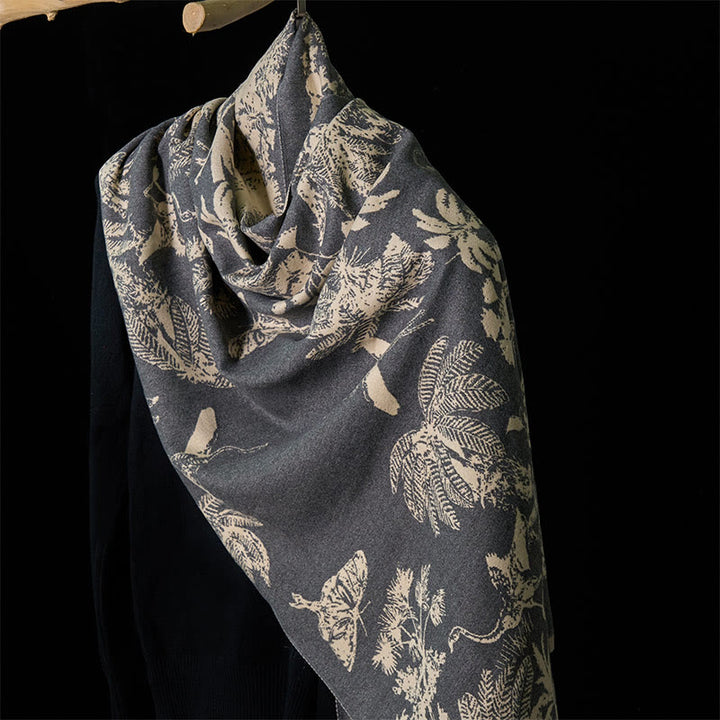 Buddha Stones châle douillette à pompons avec motifs d'animaux et de cocotiers d'hiver - Gris - 185 x 65 cm - image 18
