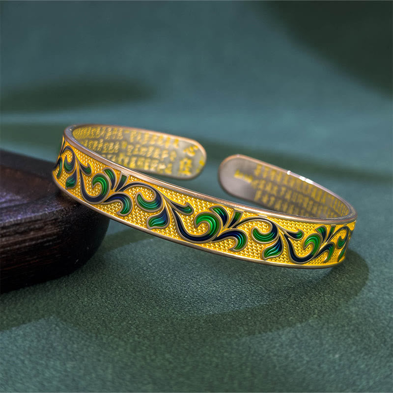 Bracelet jonc ouvert réglable en cuivre Buddha Stones et pétales de vigne entrelacés - Doré - image 1