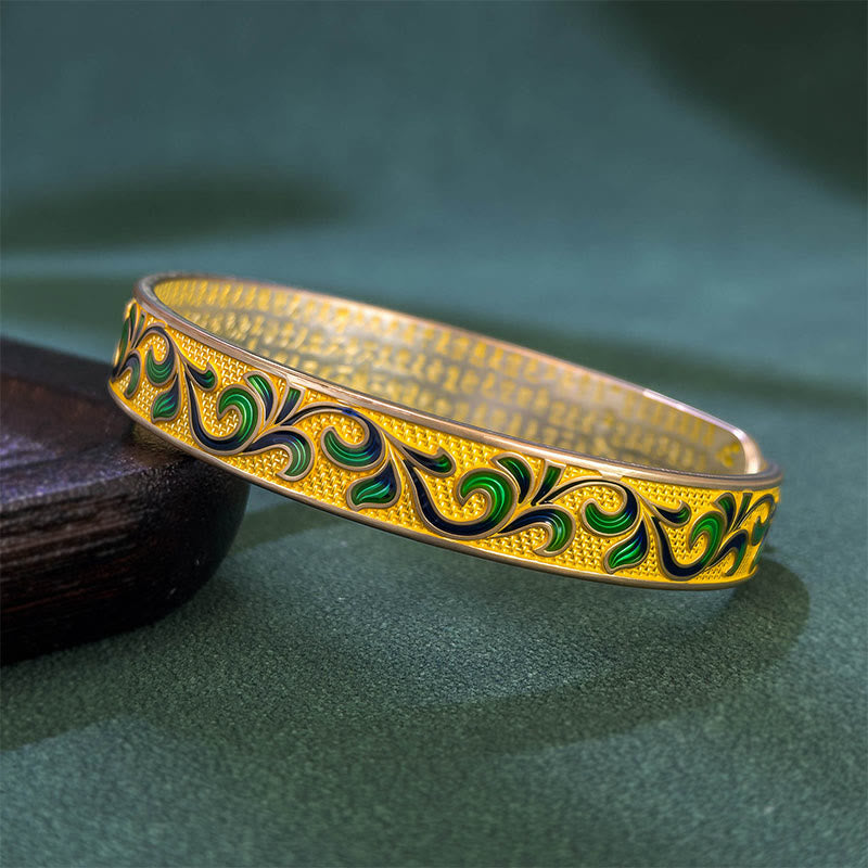 Bracelet jonc ouvert réglable en cuivre Buddha Stones et pétales de vigne entrelacés - image 2