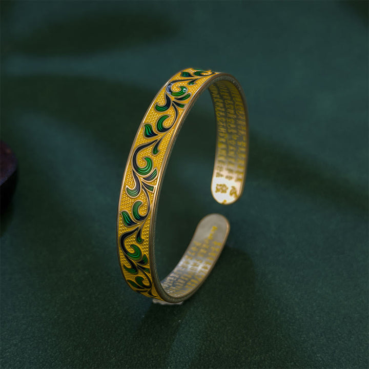 Bracelet jonc ouvert réglable en cuivre Buddha Stones et pétales de vigne entrelacés - image 4