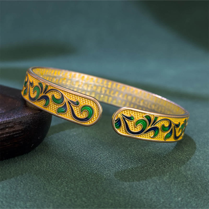 Bracelet jonc ouvert réglable en cuivre Buddha Stones et pétales de vigne entrelacés - image 3