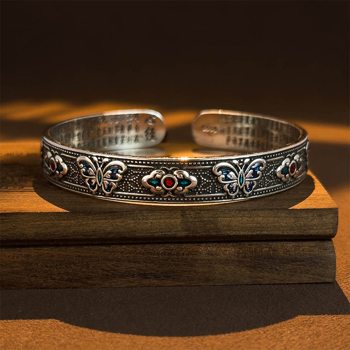 Bracelet jonc ajustable ouvert en cuivre émaillé avec Buddha Stones et papillon Sutra du cœur - image 1