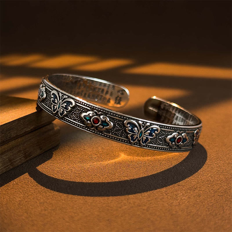 Bracelet jonc ajustable ouvert en cuivre émaillé avec Buddha Stones et papillon Sutra du cœur - image 2