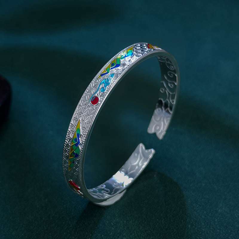 Bracelet jonc ouvert réglable en cuivre émaillé avec Buddha Stones et motif papillon et soleil - image 6