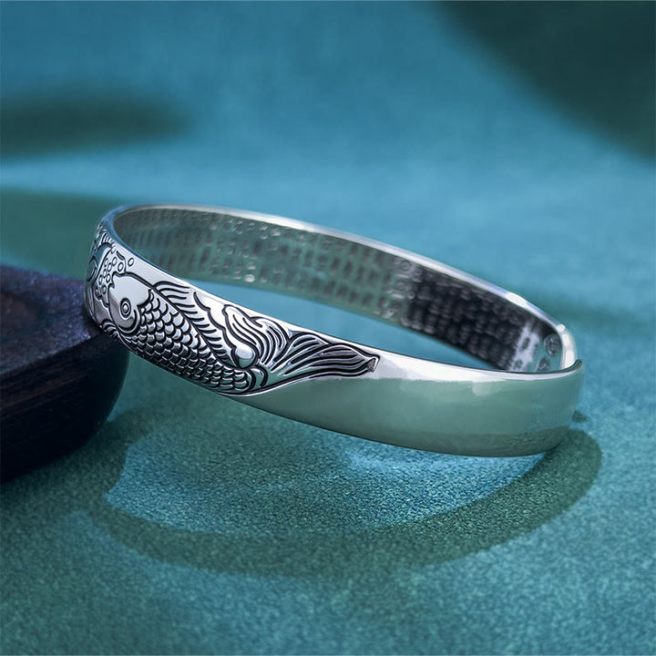 Bracelet jonc ouvert et réglable en cuivre Buddha Stones et Sutra du cœur, poisson koï, lotus - image 2