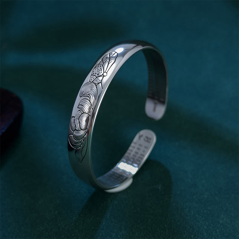 Bracelet jonc ouvert réglable en cuivre Buddha Stones et Sutra du cœur et du lotus - image 2