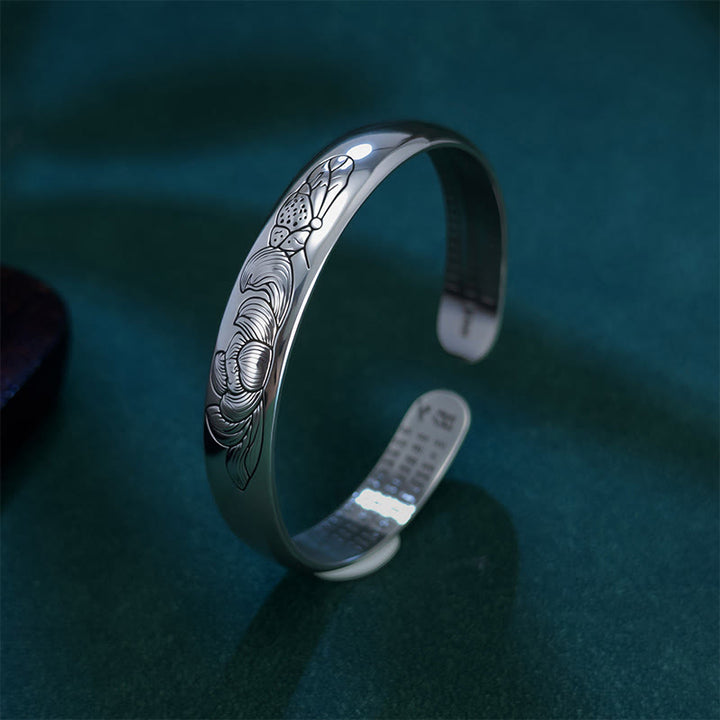 Bracelet jonc ouvert réglable en cuivre Buddha Stones et Sutra du cœur et du lotus - image 2
