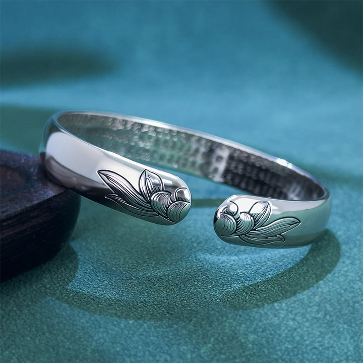 Bracelet jonc ouvert réglable en cuivre Buddha Stones et Sutra du cœur et du lotus - image 3