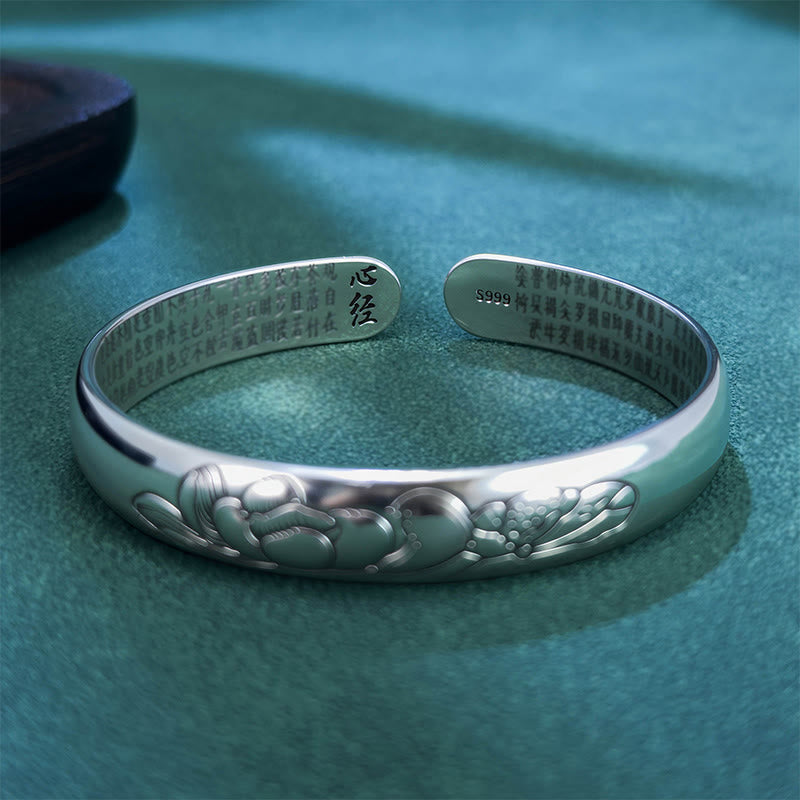 Bracelet jonc ouvert réglable en cuivre Buddha Stones et Sutra du cœur et du lotus - image 1