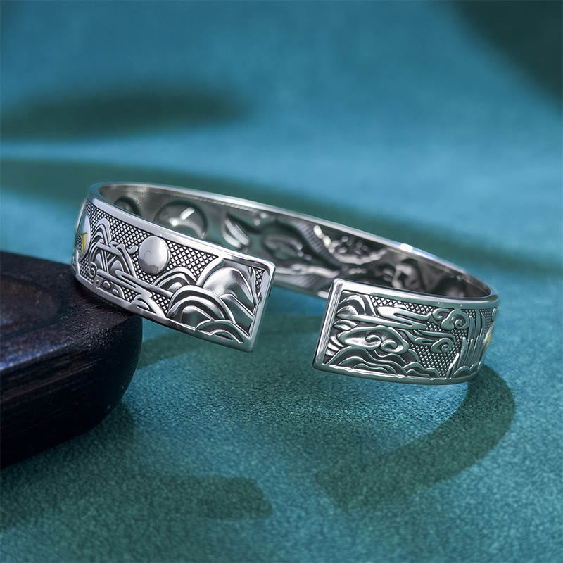Bracelet jonc ouvert et réglable en cuivre Buddha Stones et protection du renard à neuf queues - image 3