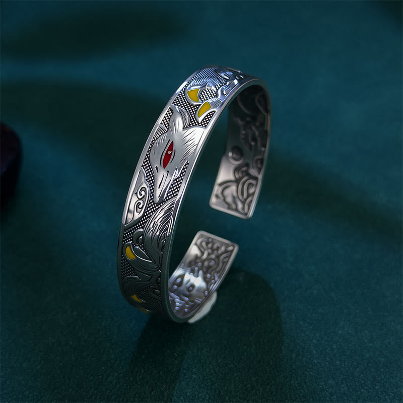 Bracelet jonc ouvert et réglable en cuivre Buddha Stones et protection du renard à neuf queues - image 2