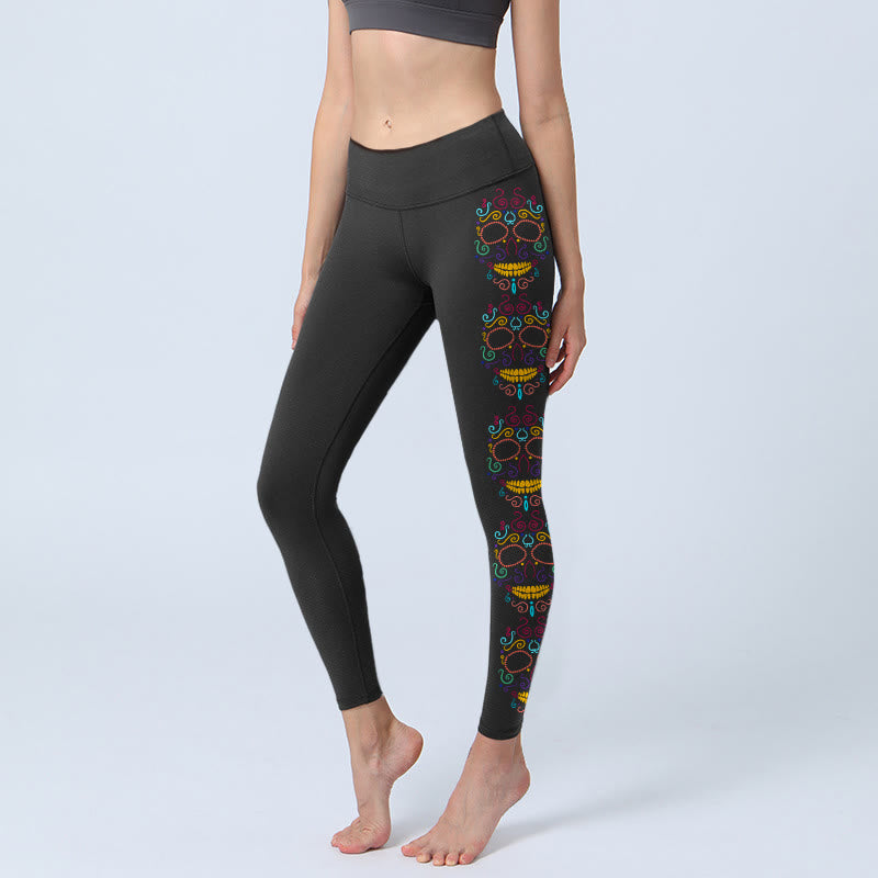 Leggings de sport pour femmes avec motif tête de mort et Buddha Stones - Noir - US18，UK/AU22，EU50 (4XL) - image 0