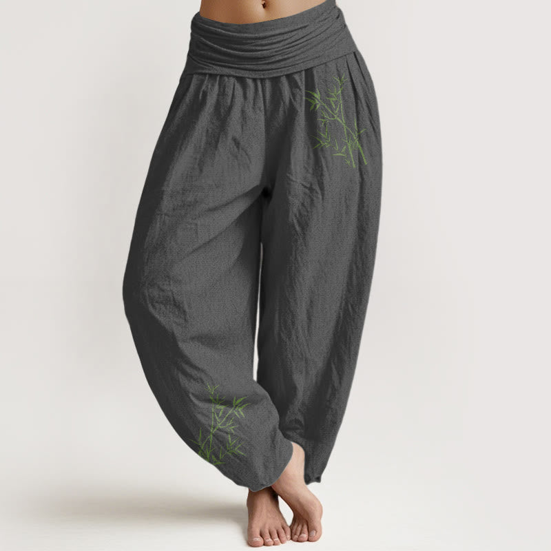 Pantalon sarouel en pur coton à taille élastique pour femme, imprimé bambou vert et Buddha Stones - Gris - US22，UK/AU26，EU54 (6XL) - image 8