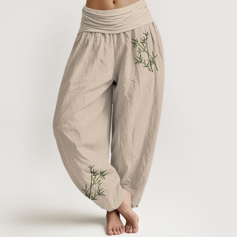 Pantalon sarouel en pur coton à taille élastique pour femme, imprimé bambou vert et Buddha Stones - Tanné - US22，UK/AU26，EU54 (6XL) - image 11