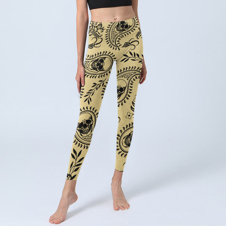 Leggings de sport à motif cachemire et tête de mort Buddha Stones pour femmes, pantalons de yoga - image 5