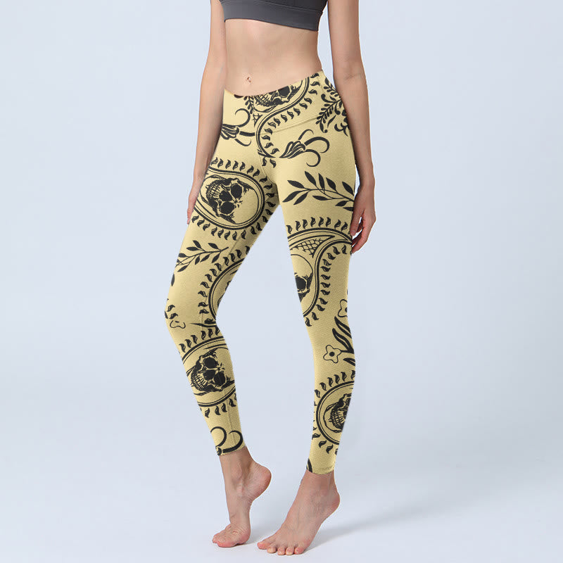 Leggings de sport à motif cachemire et tête de mort Buddha Stones pour femmes, pantalons de yoga - Kaki - US18，UK/AU22，EU50 (4XL) - image 0