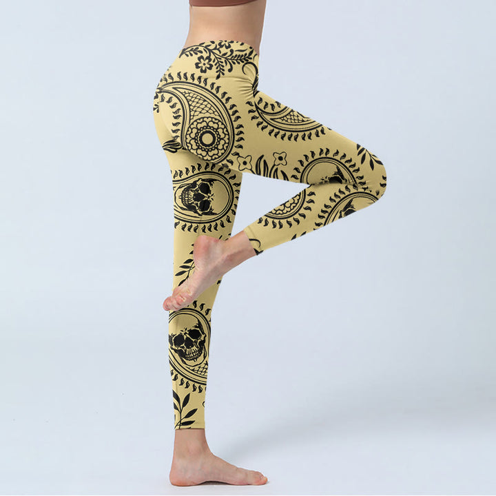 Leggings de sport à motif cachemire et tête de mort Buddha Stones pour femmes, pantalons de yoga - image 3