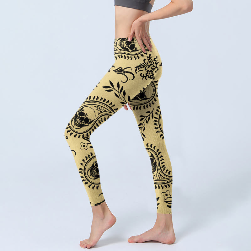 Leggings de sport à motif cachemire et tête de mort Buddha Stones pour femmes, pantalons de yoga - image 2