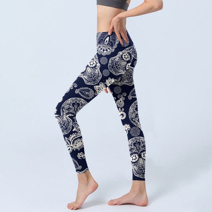 Leggings de sport à motif Buddha Stones et tête de mort pour femme, pantalon de yoga - image 2
