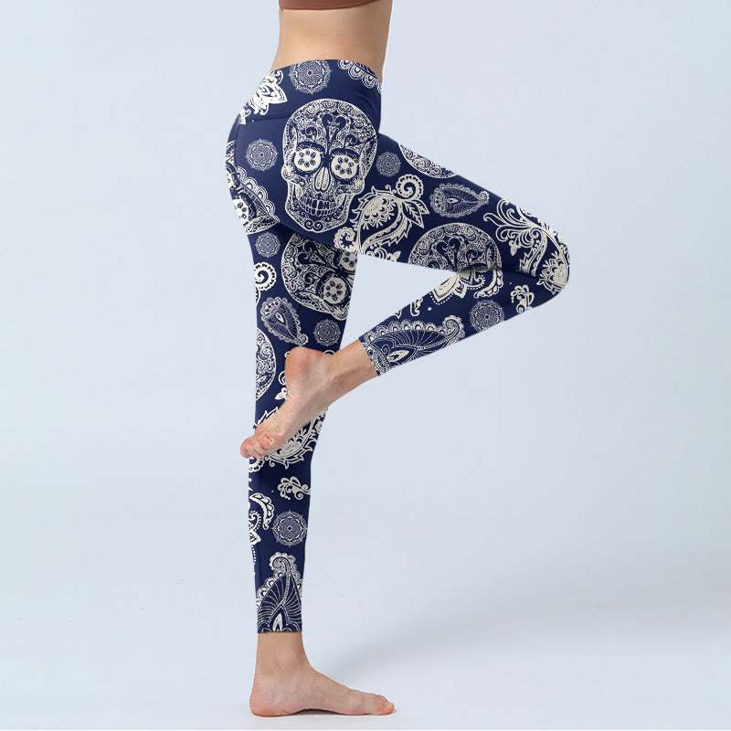 Leggings de sport à motif Buddha Stones et tête de mort pour femme, pantalon de yoga - image 3