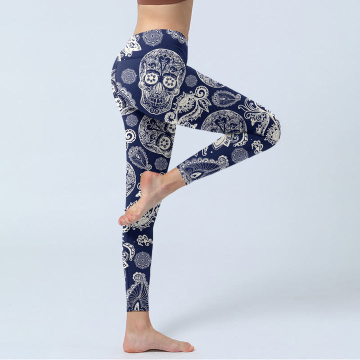 Leggings de sport à motif Buddha Stones et tête de mort pour femme, pantalon de yoga - image 3