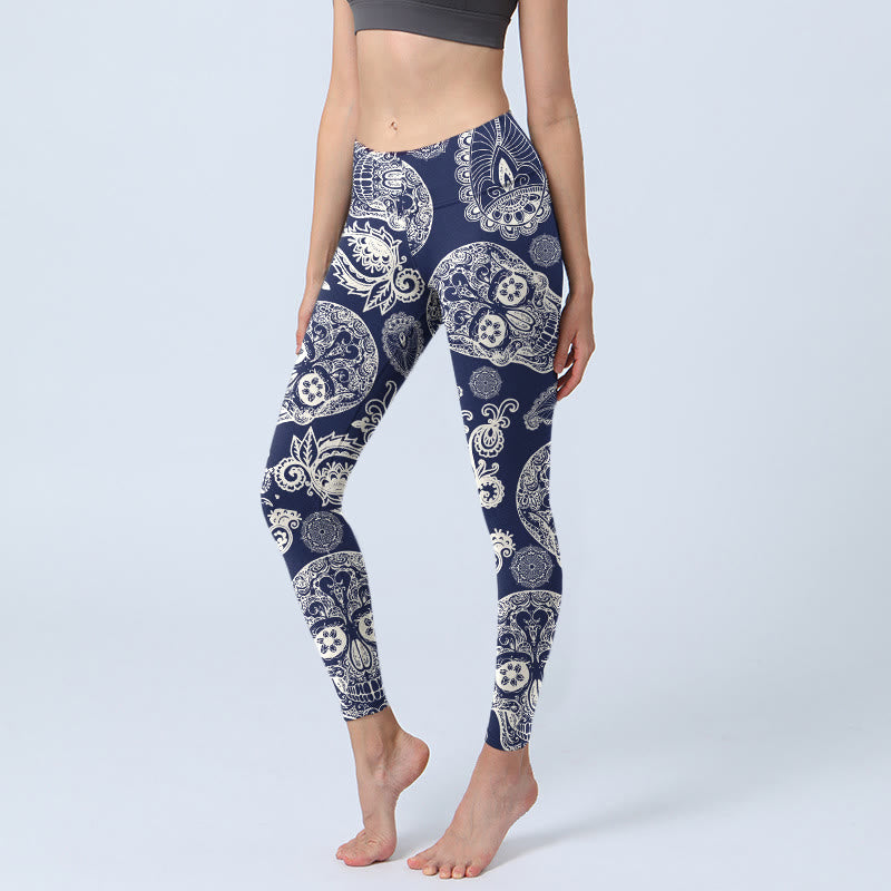 Leggings de sport à motif Buddha Stones et tête de mort pour femme, pantalon de yoga - Marine - US18，UK/AU22，EU50 (4XL) - image 0