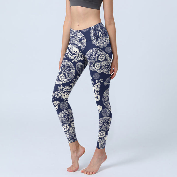 Leggings de sport à motif Buddha Stones et tête de mort pour femme, pantalon de yoga - Marine - US18，UK/AU22，EU50 (4XL) - image 0