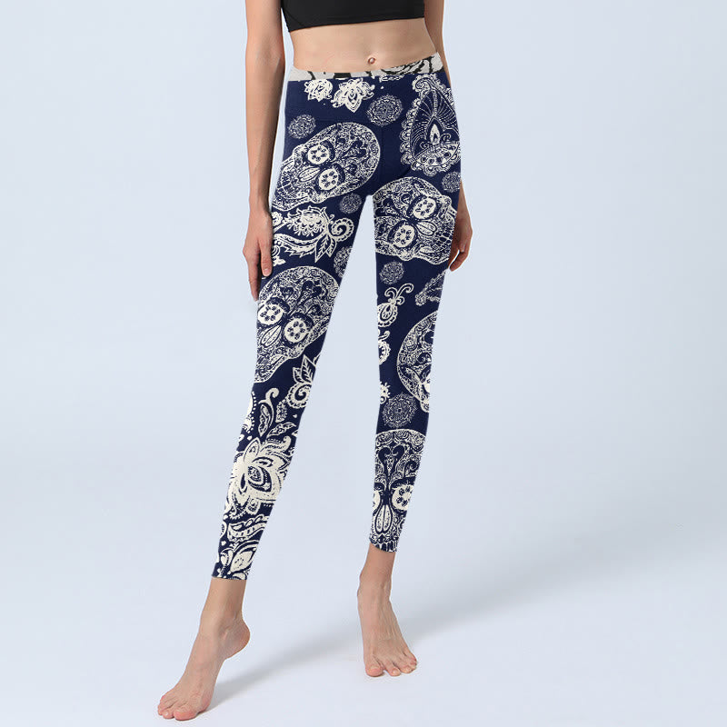 Leggings de sport à motif Buddha Stones et tête de mort pour femme, pantalon de yoga - image 5