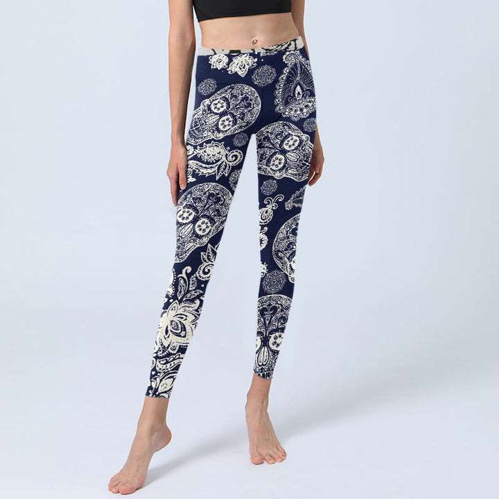 Leggings de sport à motif Buddha Stones et tête de mort pour femme, pantalon de yoga - image 5