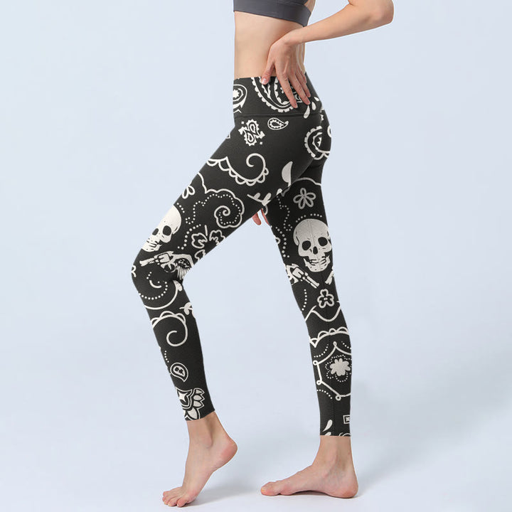 Leggings de sport à motif cachemire et ailes de crâne Buddha Stones pour femmes, pantalons de yoga - image 4