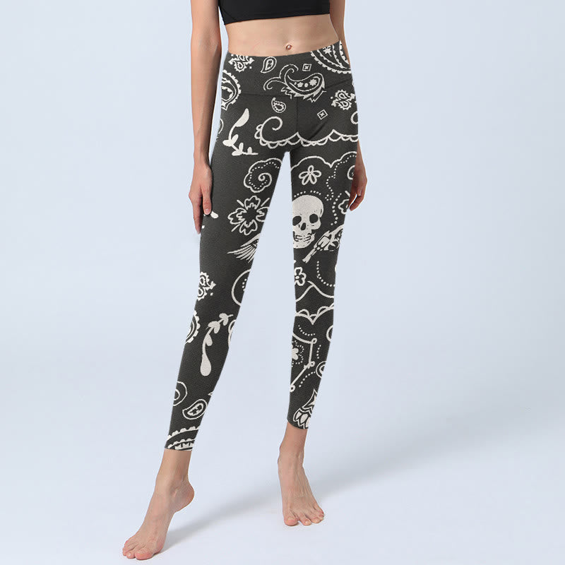 Leggings de sport à motif cachemire et ailes de crâne Buddha Stones pour femmes, pantalons de yoga - image 5