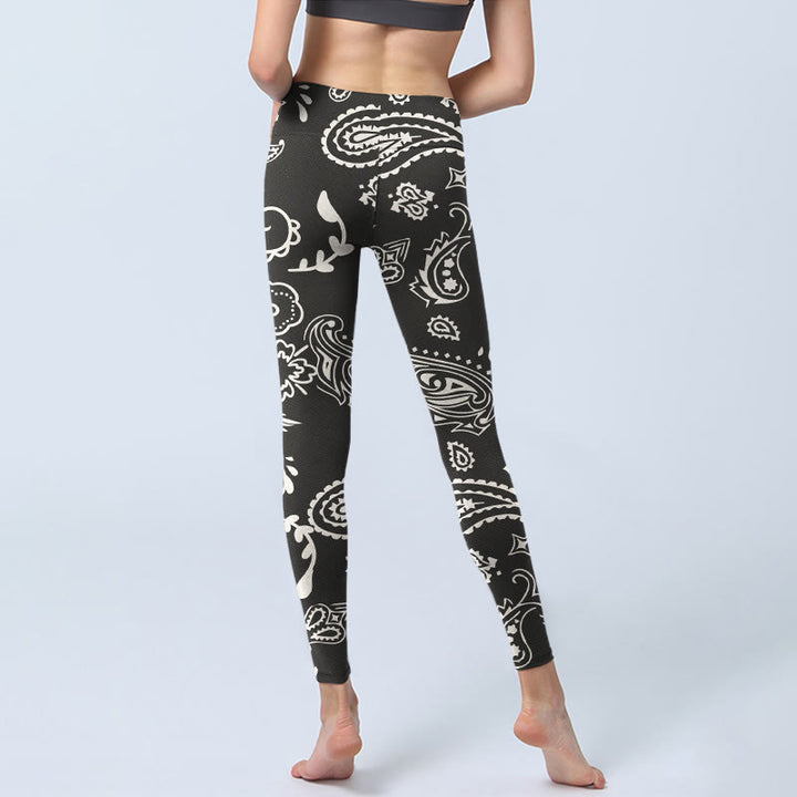 Leggings de sport à motif cachemire et ailes de crâne Buddha Stones pour femmes, pantalons de yoga - image 6