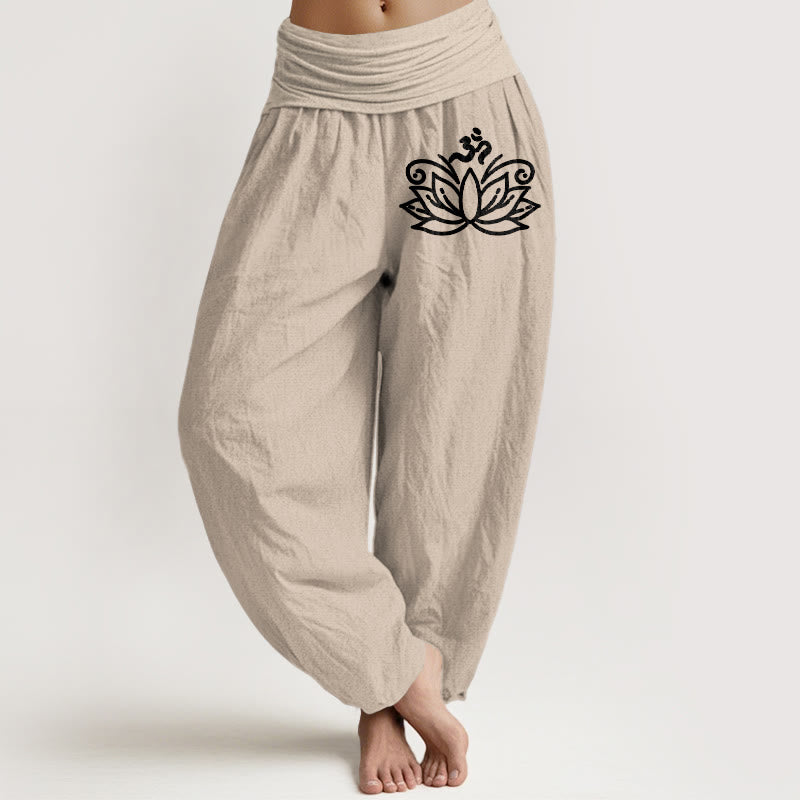 Pantalon sarouel en pur coton pour femme, taille élastique, motif symbole Om , Buddha Stones, fleur de lotus - Tanné - US22，UK/AU26，EU54 (6XL) - image 11