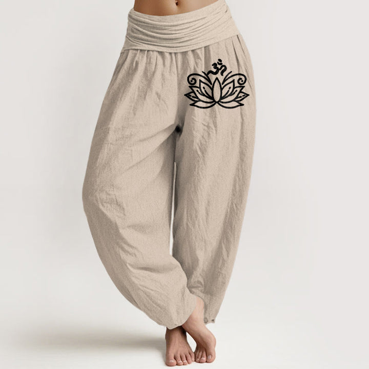 Pantalon sarouel en pur coton pour femme, taille élastique, motif symbole Om , Buddha Stones, fleur de lotus - Tanné - US22，UK/AU26，EU54 (6XL) - image 11