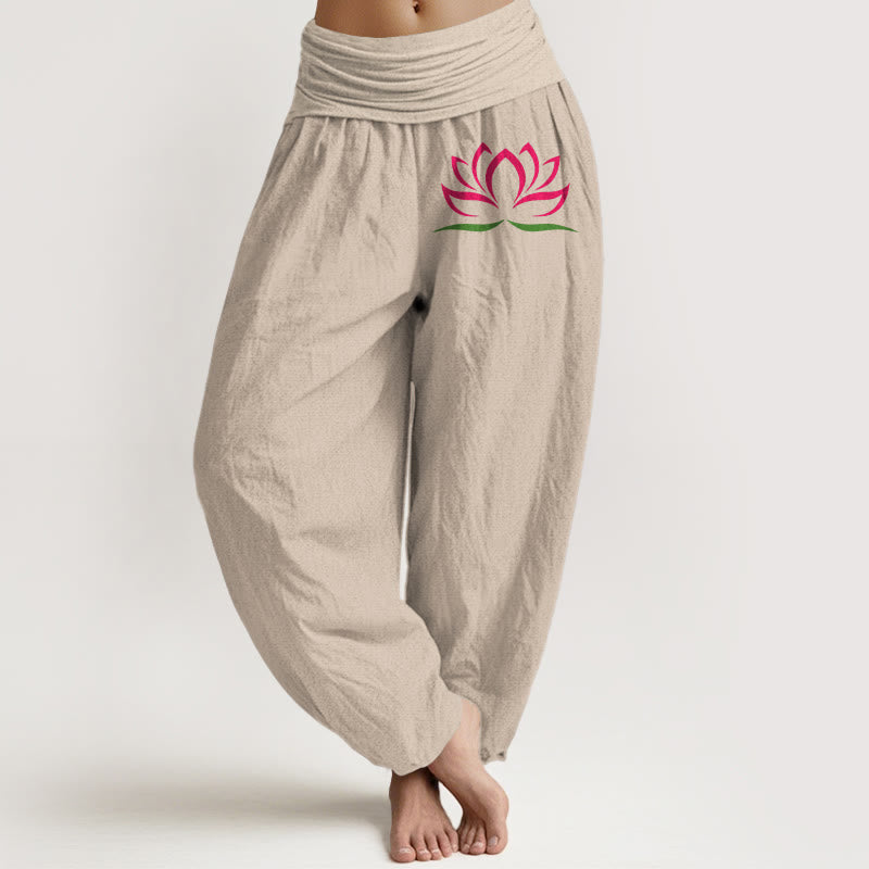 Pantalon sarouel en pur coton pour femme, motif lotus rose, taille élastique, design simple, Buddha Stones - Tanné - US22，UK/AU26，EU54 (6XL) - image 11