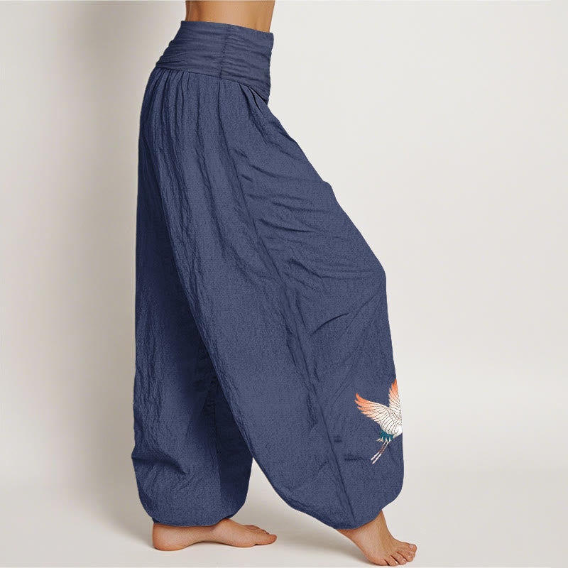 Pantalon sarouel en pur coton à taille élastique pour femme, motif Buddha Stones et deux grues gracieuses - image 7